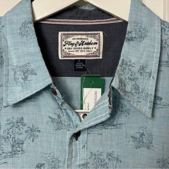 NWT Flag & Anthem Brownell Blue Cotton Tropical-Print Button-Down Shirt Size L - Picture 6 of 10